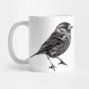 Finch Drawing in Black and White - Monochrome Drawing Bird Mug